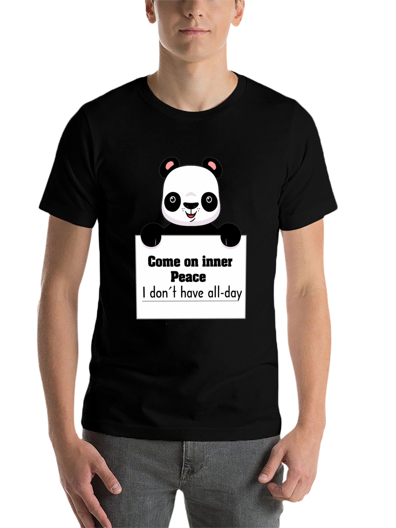 Black Funny Panda Graphic T-Shirt - Inner Peace view 7