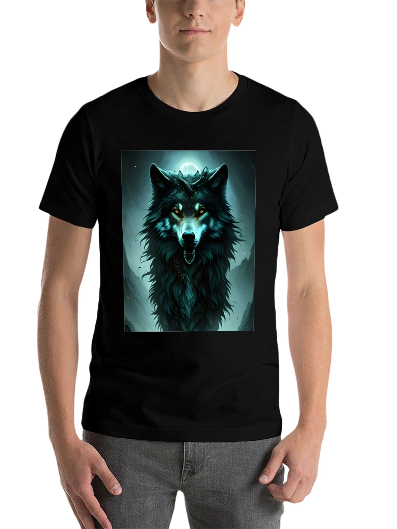 Black Mystic Wolf Graphic Tee - Black Cotton Comfort view 7