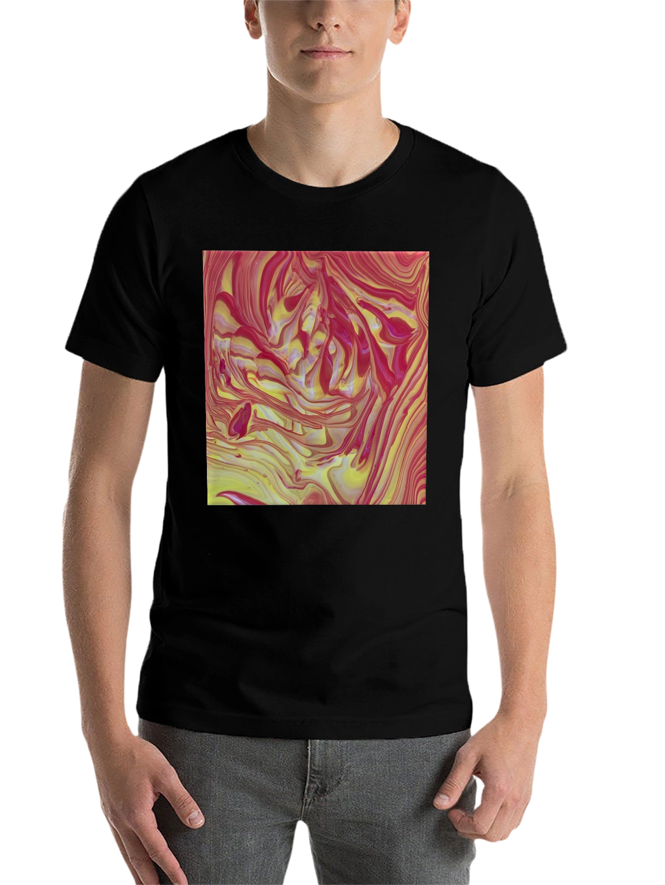 Black Abstract Swirl Art T-Shirt view 7