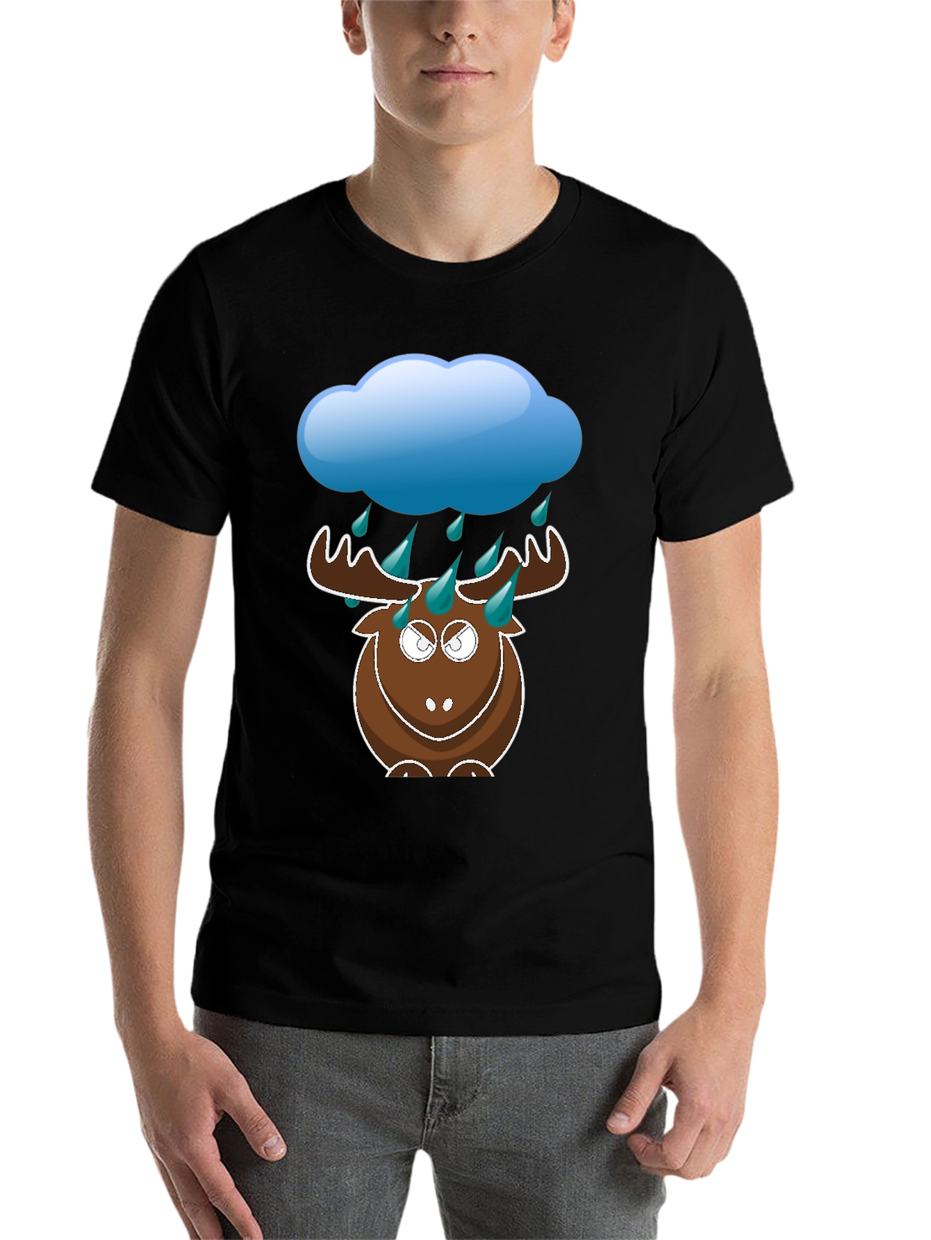 Black Humorous Rainy Moose Black T-Shirt view 7