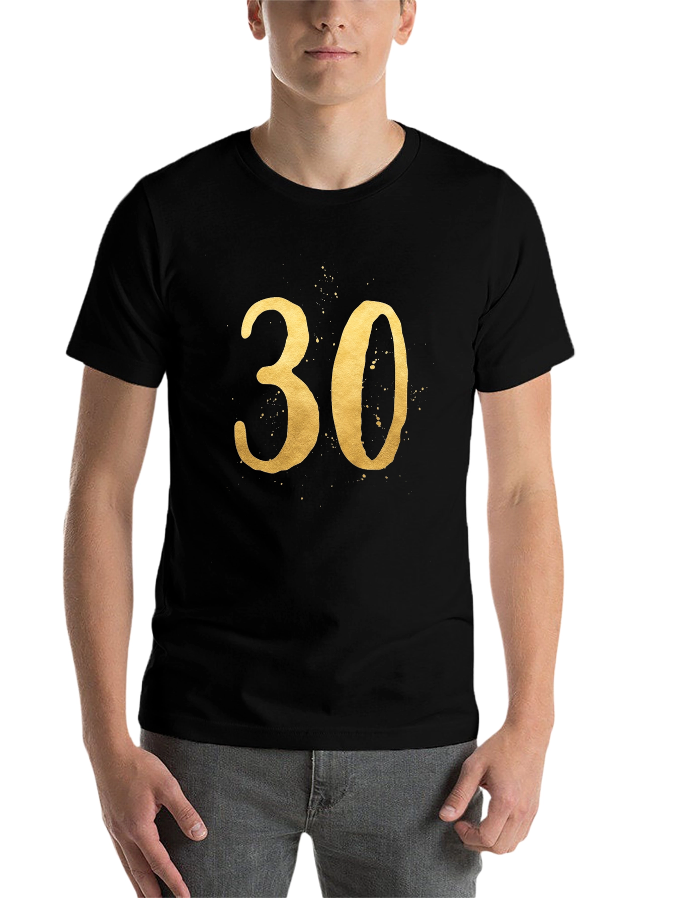 Black 30th Birthday Golden Number Tee view 7