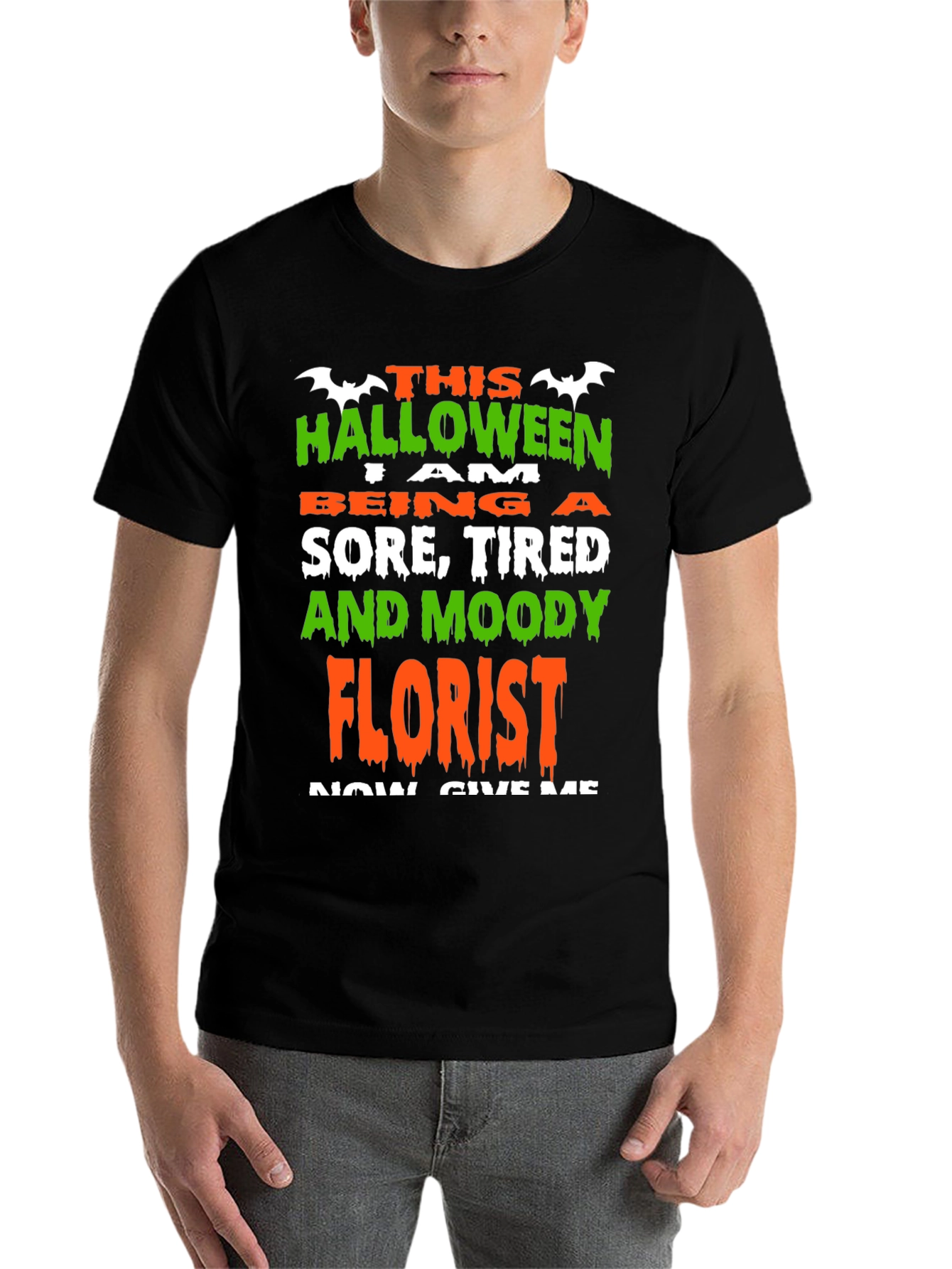 Black Halloween Florist T-Shirt - Sore Tired & Moody Funny Costume view 7