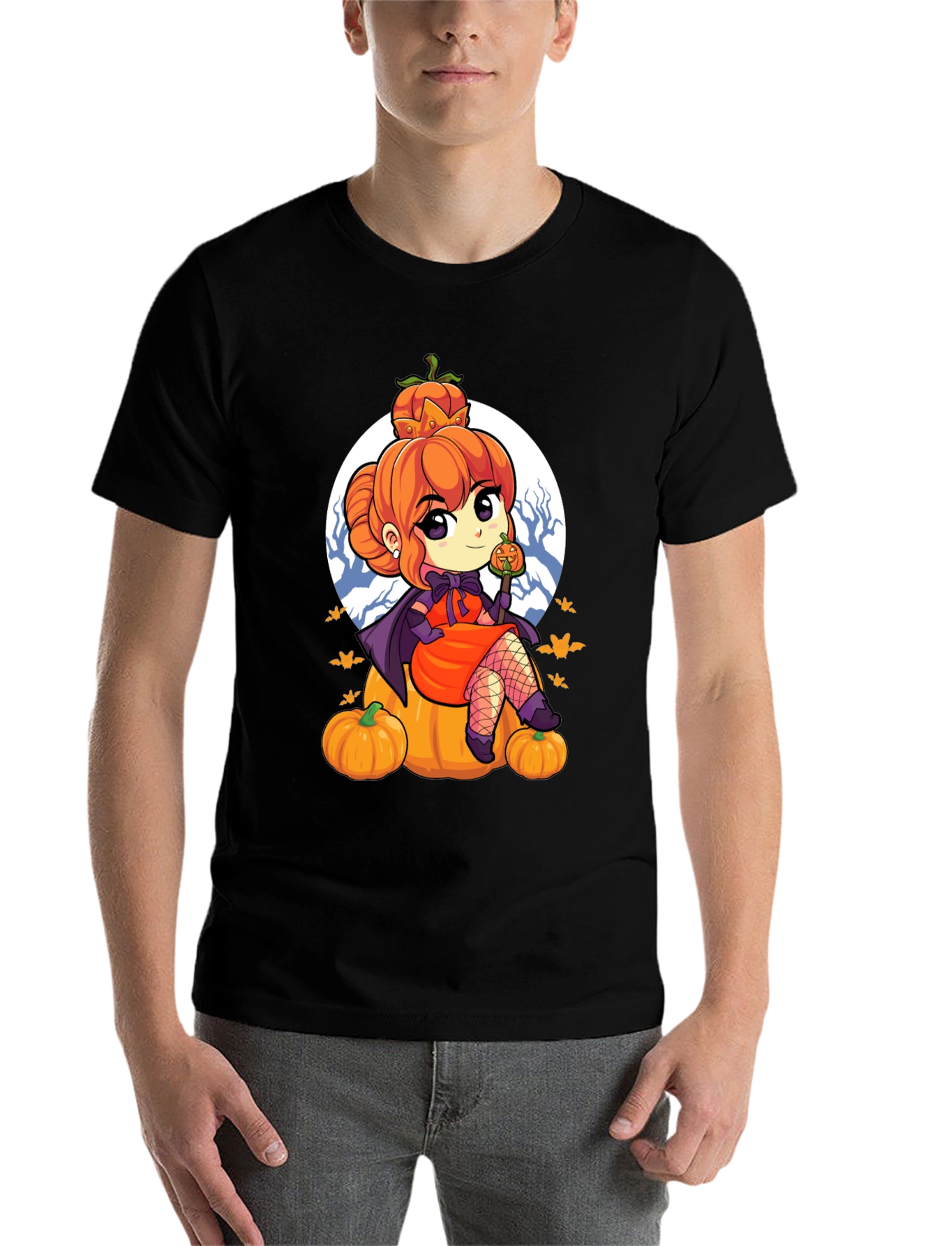 Black Halloween Anime Girl T-Shirt view 7