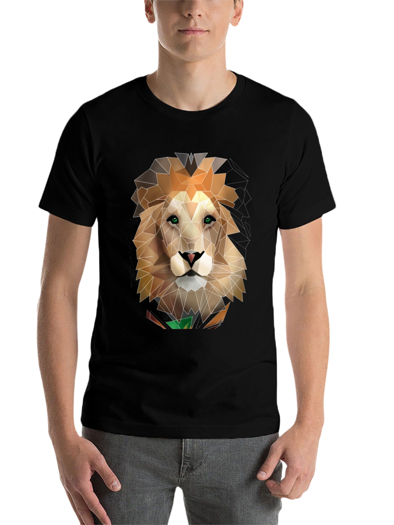 Black Geometric Lion Graphic Black T-Shirt view 7