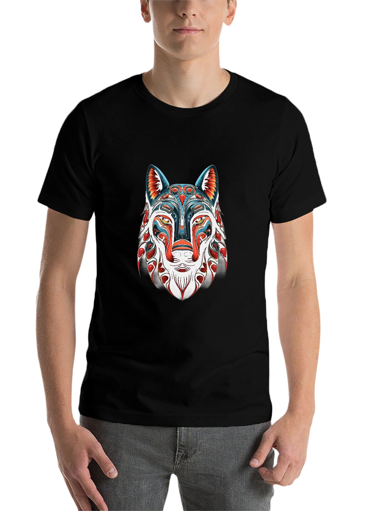 Black Abstract Wolf Graphic Black T-Shirt view 7