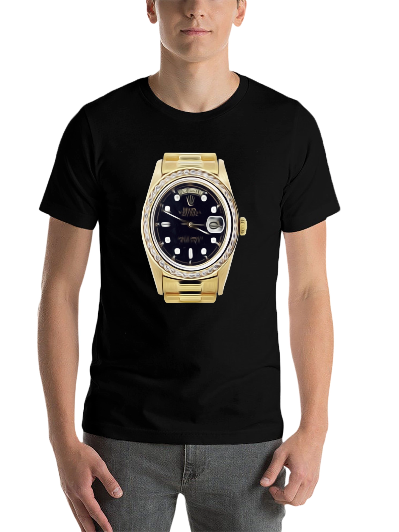 Black Statement Tee: Golden Watch Graphic view 7