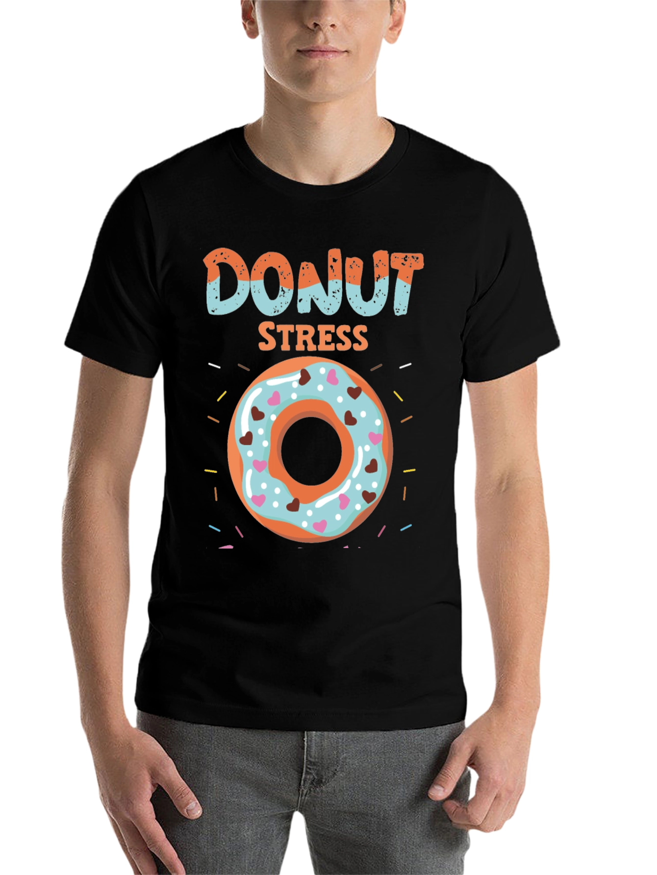Black Donut Stress T-Shirt - Fun Foodie Apparel view 7