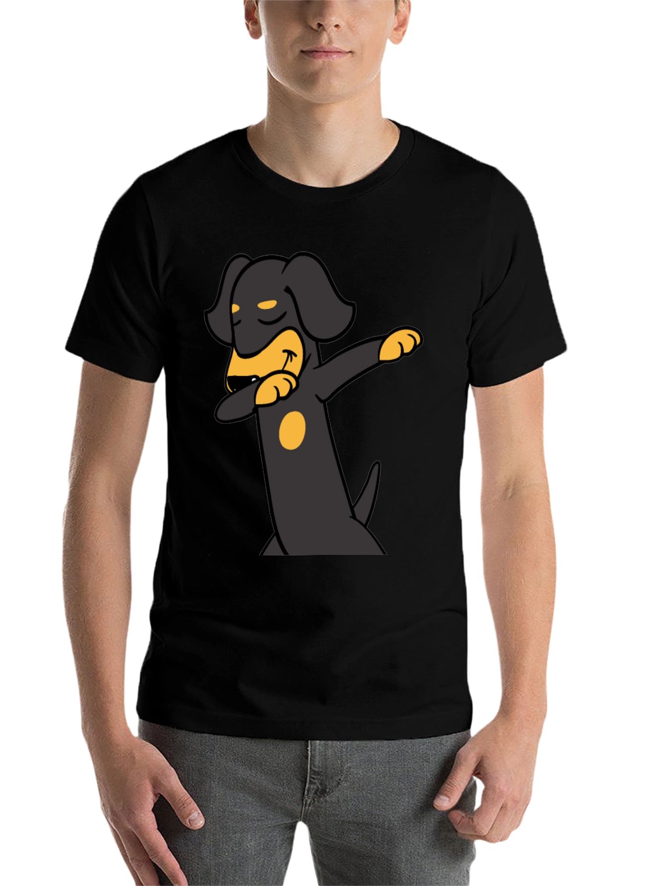 Black Dachshund Dabbing Graphic Tee - Black Cotton Blend view 7