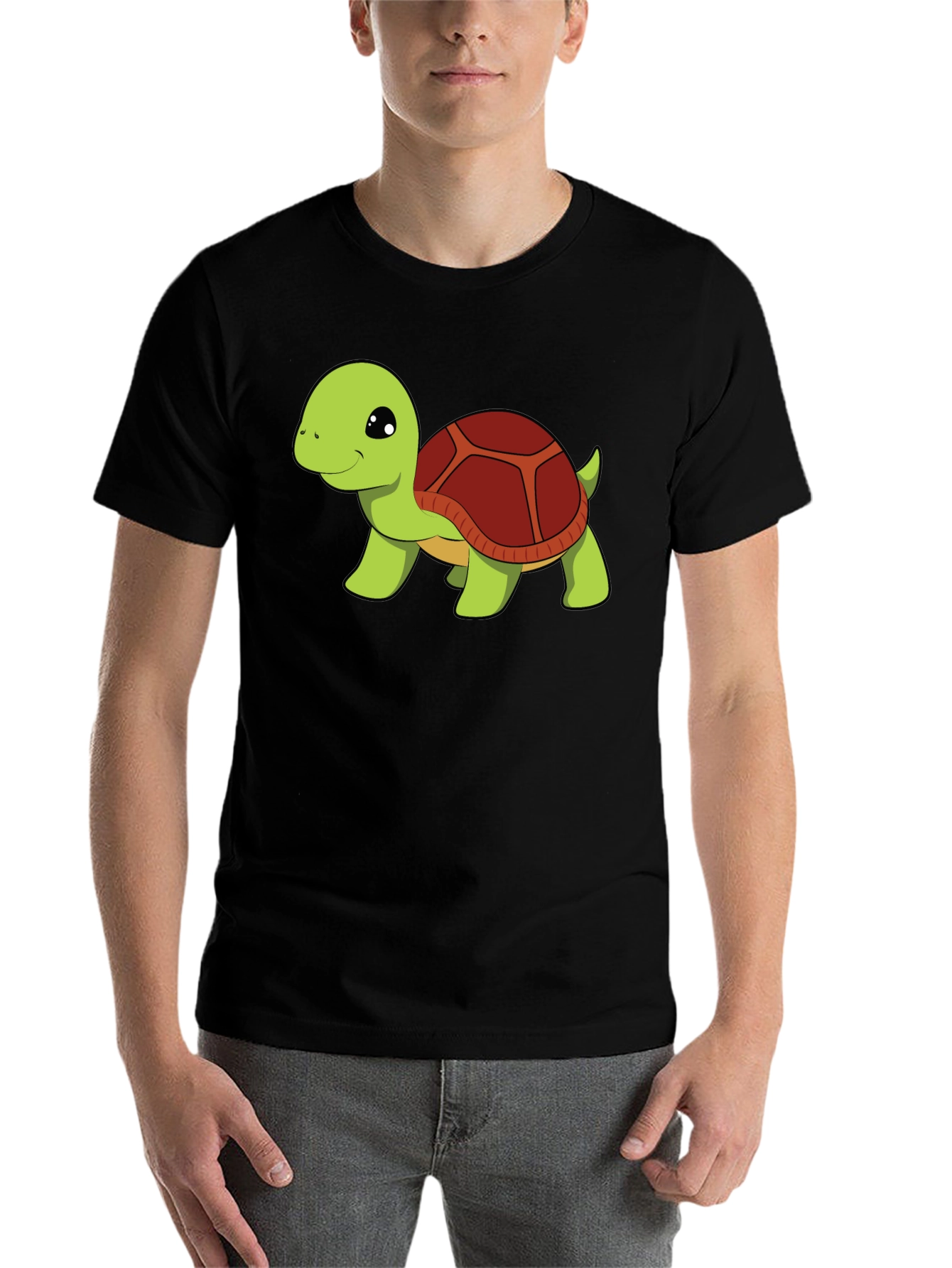 Black Cute Turtle Graphic Tee - Black Cotton T-Shirt view 7