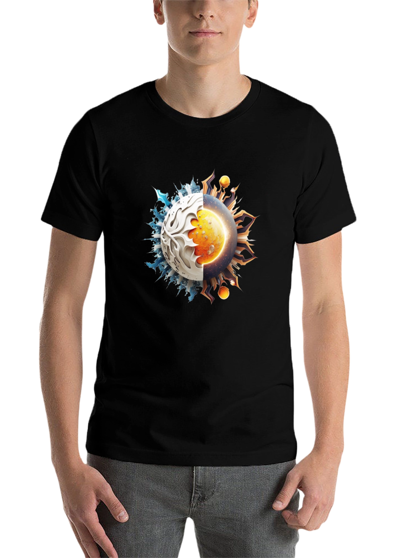 Black Yin Yang Sun and Ice Planet Graphic Tee view 7