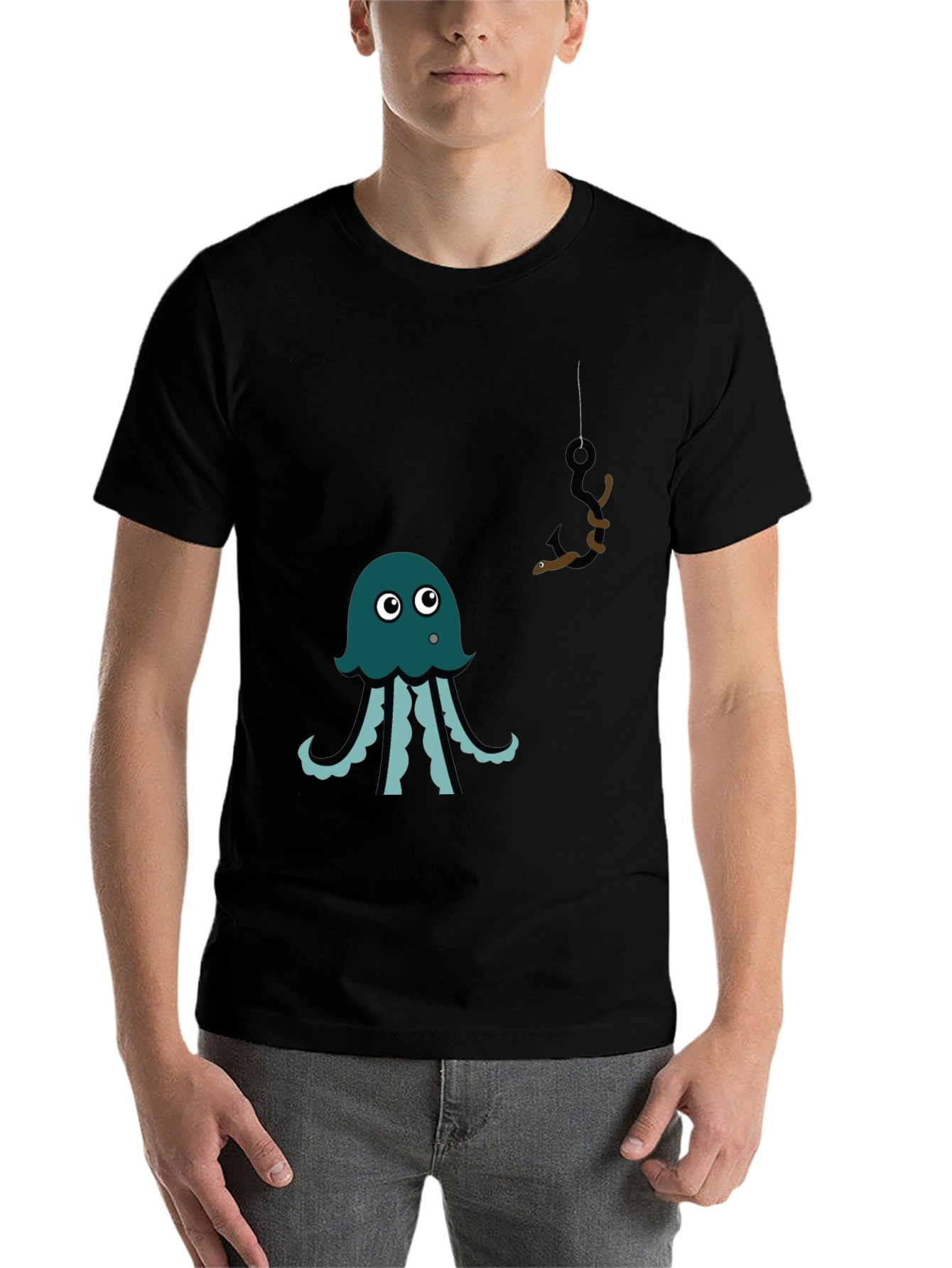 Black Octopus Fishing Graphic Tee - Men's Black T-Shirt view 7