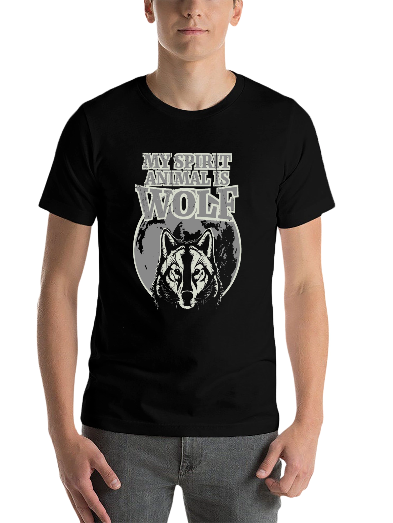 Black Wolf Spirit Animal Graphic T-Shirt view 7