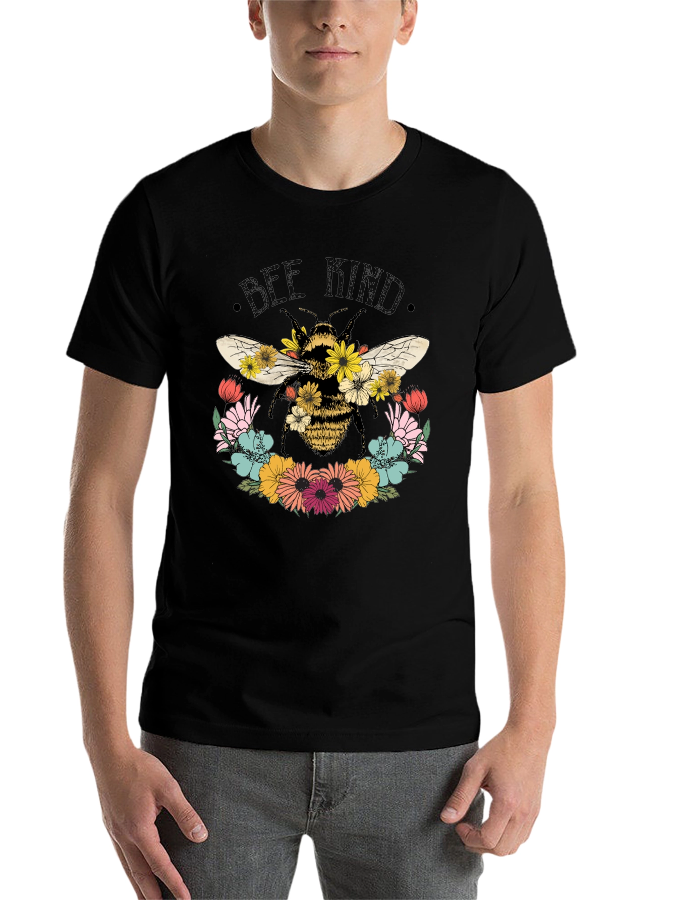 Black Bee Kind Floral T-Shirt - Black view 7