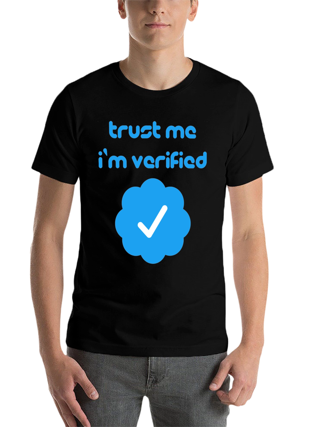 Black Trust Me I'm Verified T-Shirt - Black Crew Neck Tee view 7
