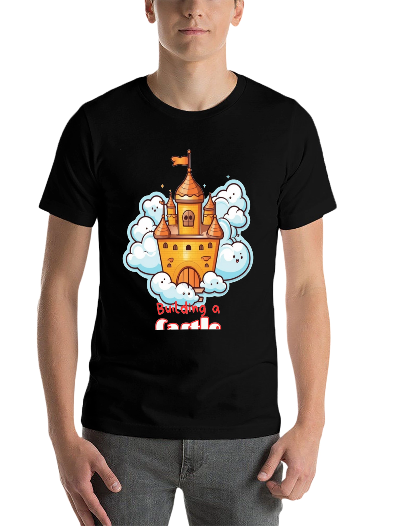 Black Building a Castle T-Shirt - Fun Cartoon Design view 7