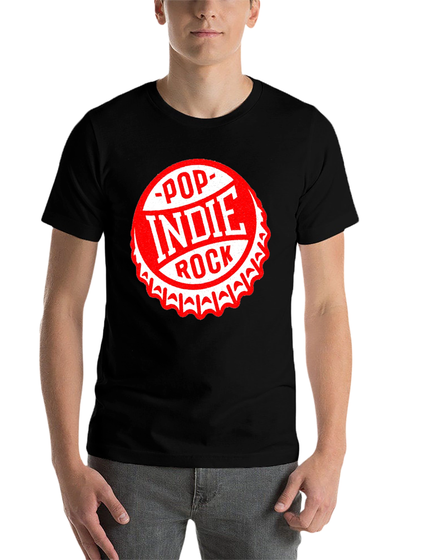 Black Pop Indie Rock Graphic Tee - Black Cotton T-Shirt view 7