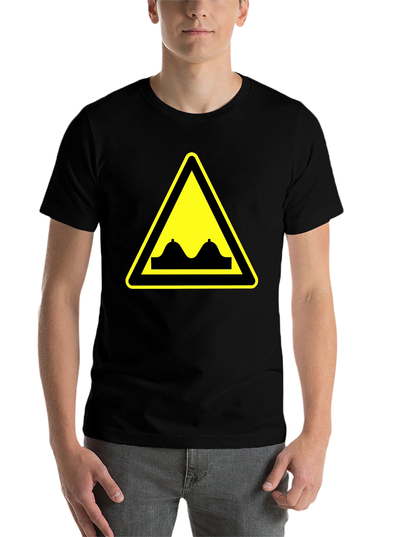 Black Funny Double Bump Warning Sign Black T-Shirt view 7