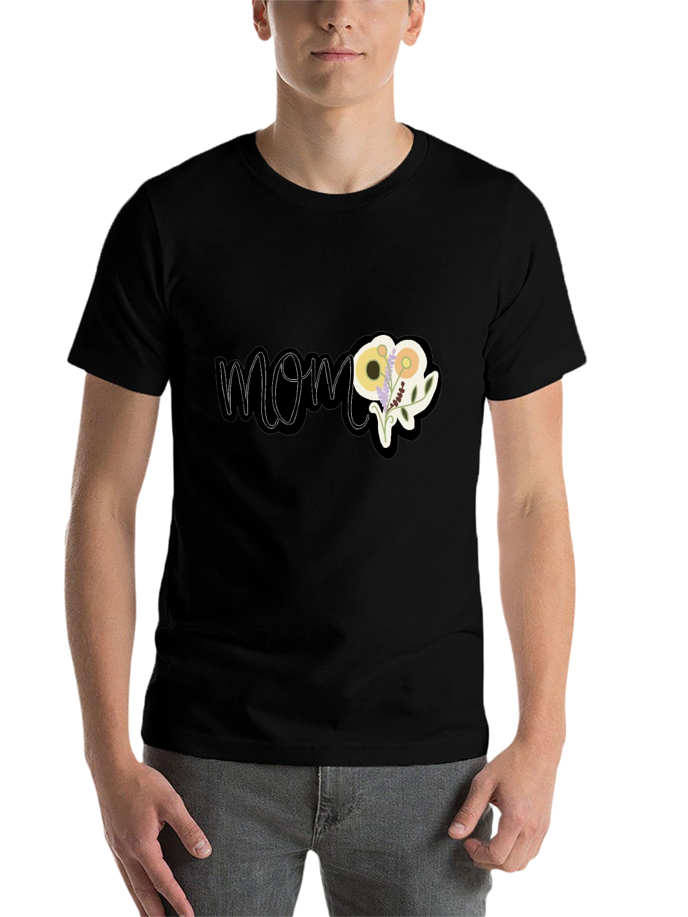 Black Floral MOM Graphic Black T-Shirt view 7