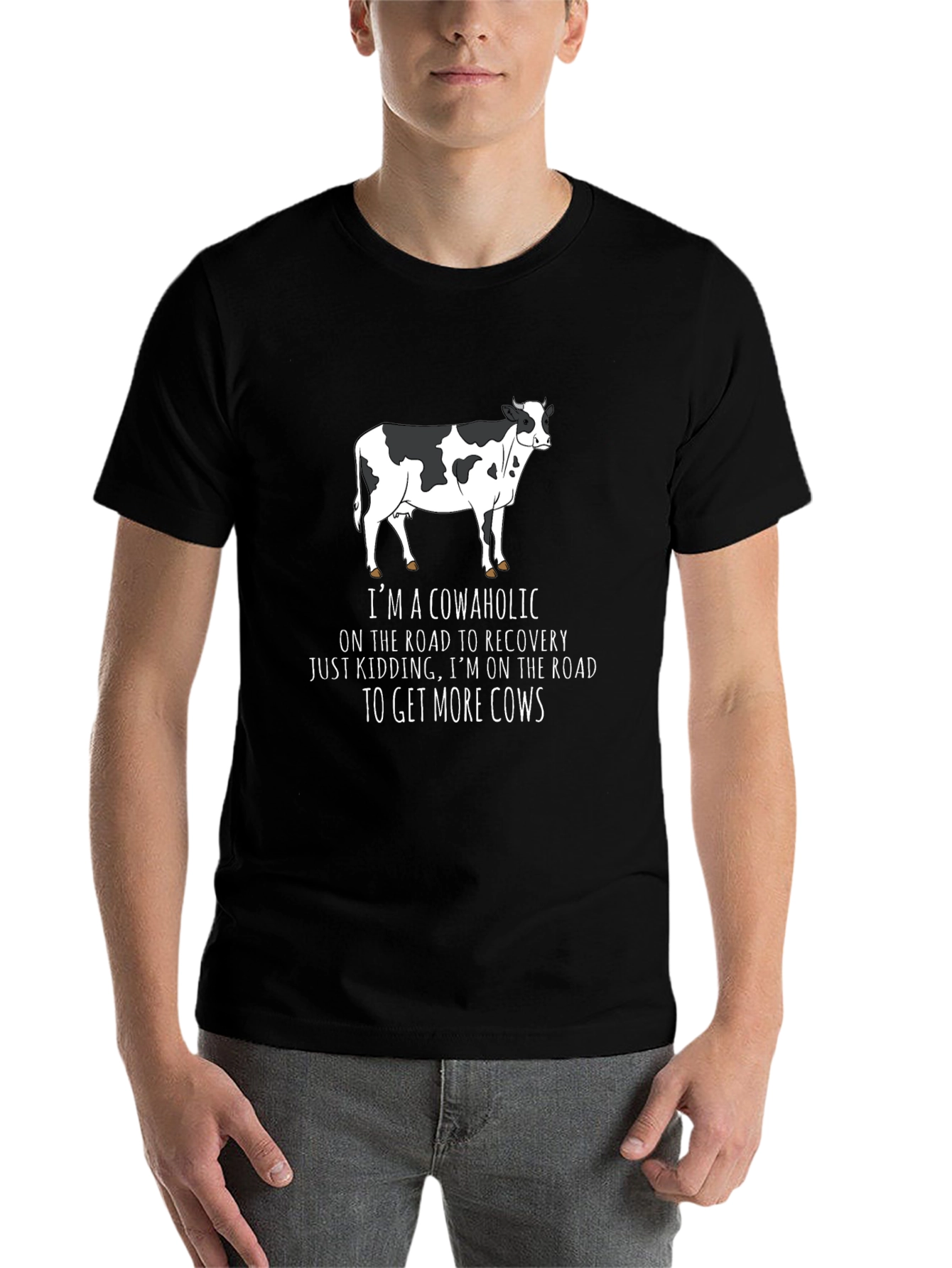 Black Cowaholic T-Shirt - Funny Cow Lover Tee view 7