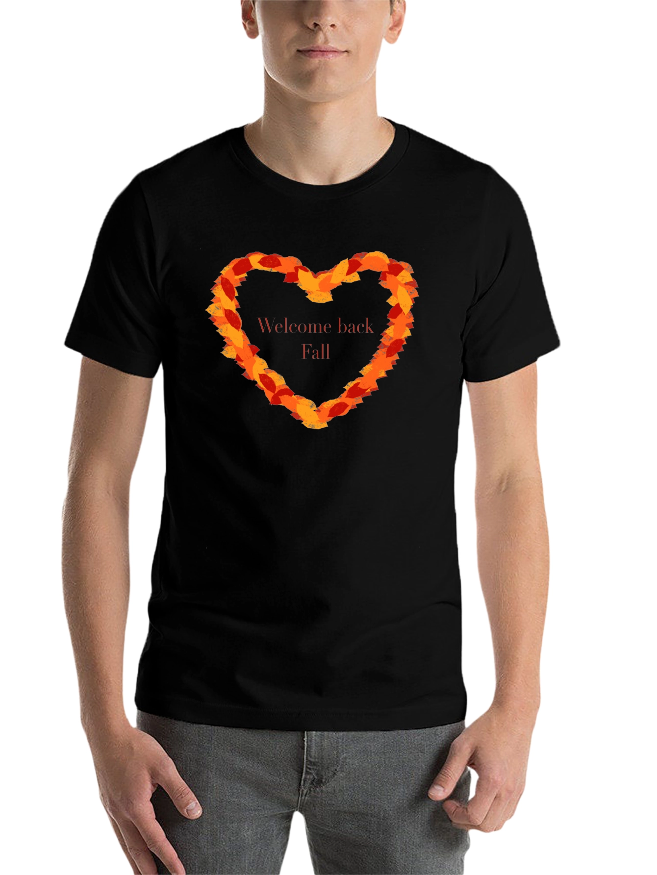 Black Welcome Back Fall Leaf Heart T-Shirt view 7