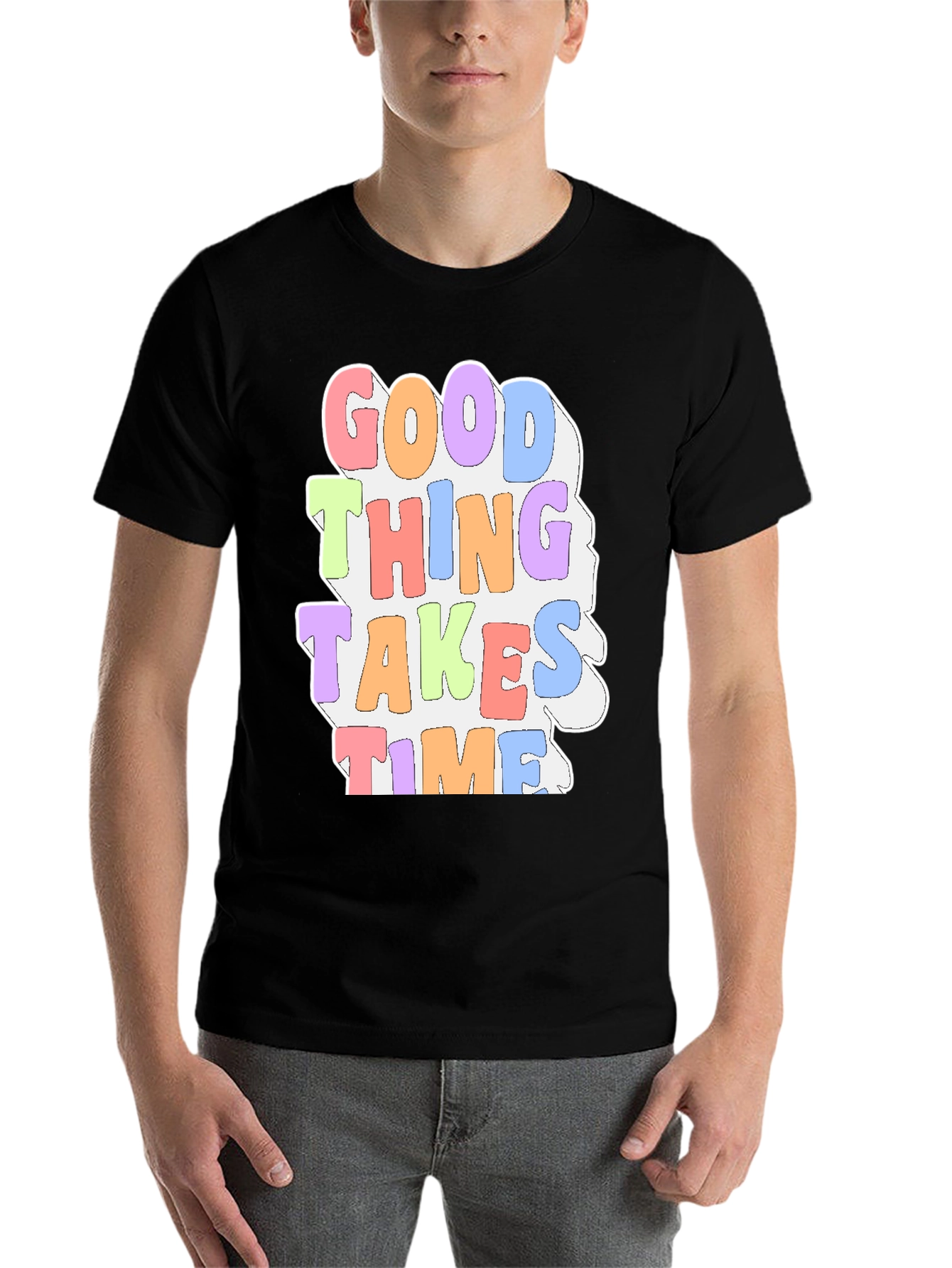 Black Good Things Take Time Graphic Tee view 7