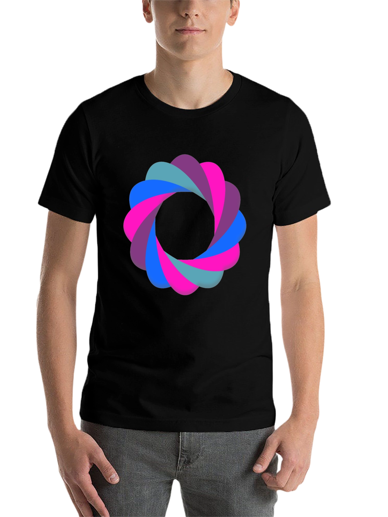 Black Abstract Flower Graphic Black T-Shirt view 7