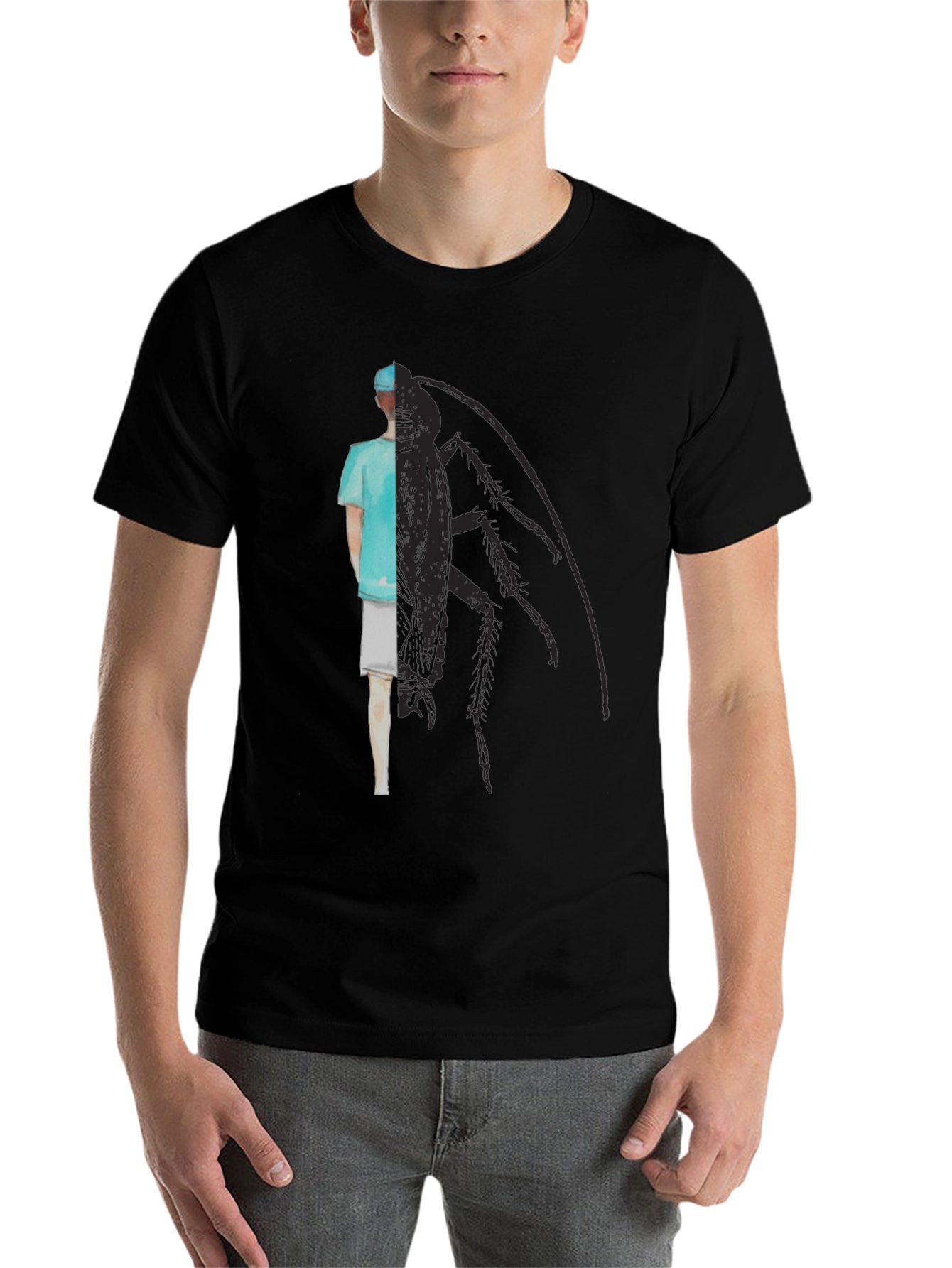 Black Surreal Surgeon Cockroach Graphic Tee - Black Cotton view 7