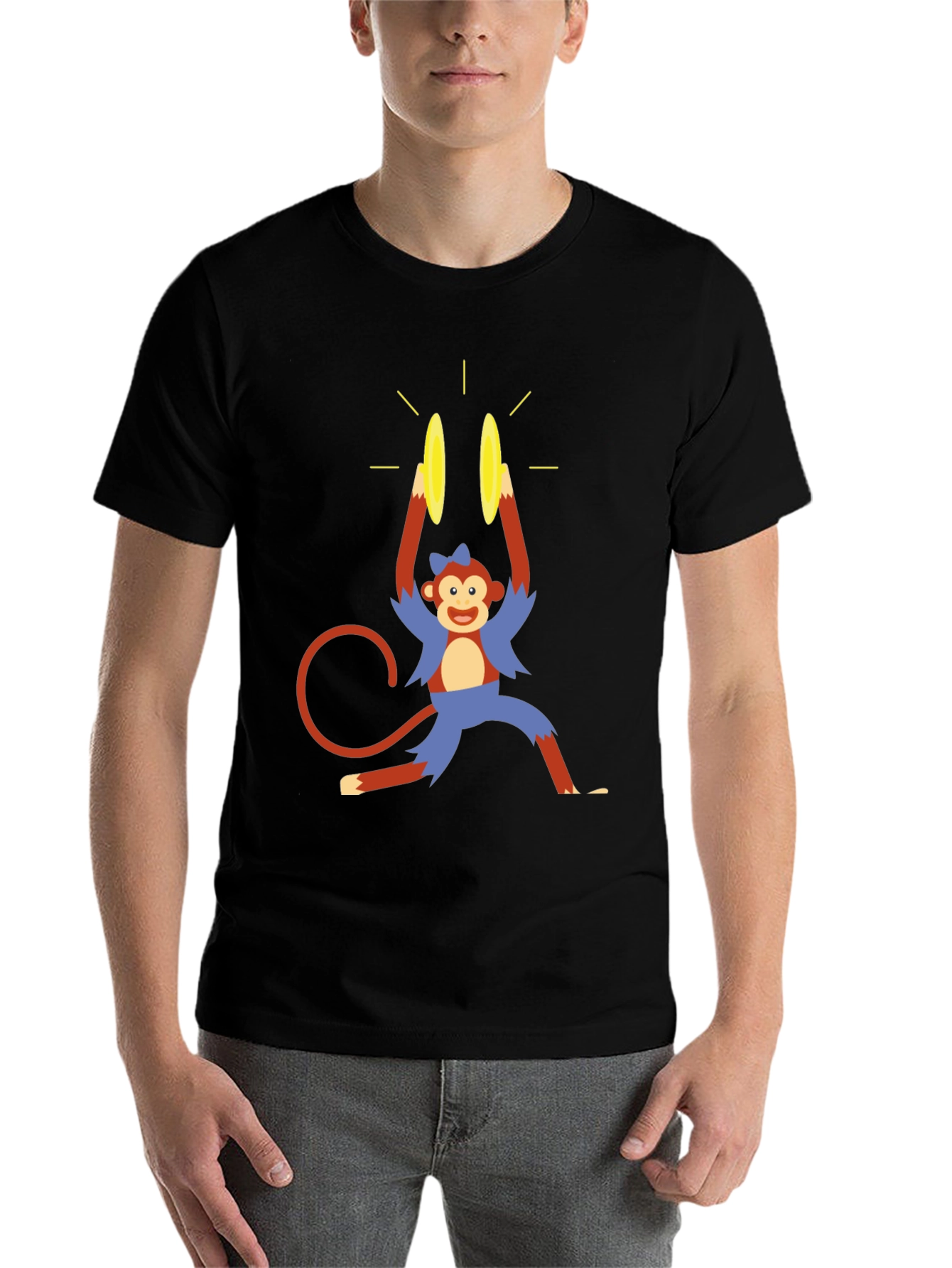 Black Monkey Cymbal T-Shirt - Funny Cartoon Design view 7