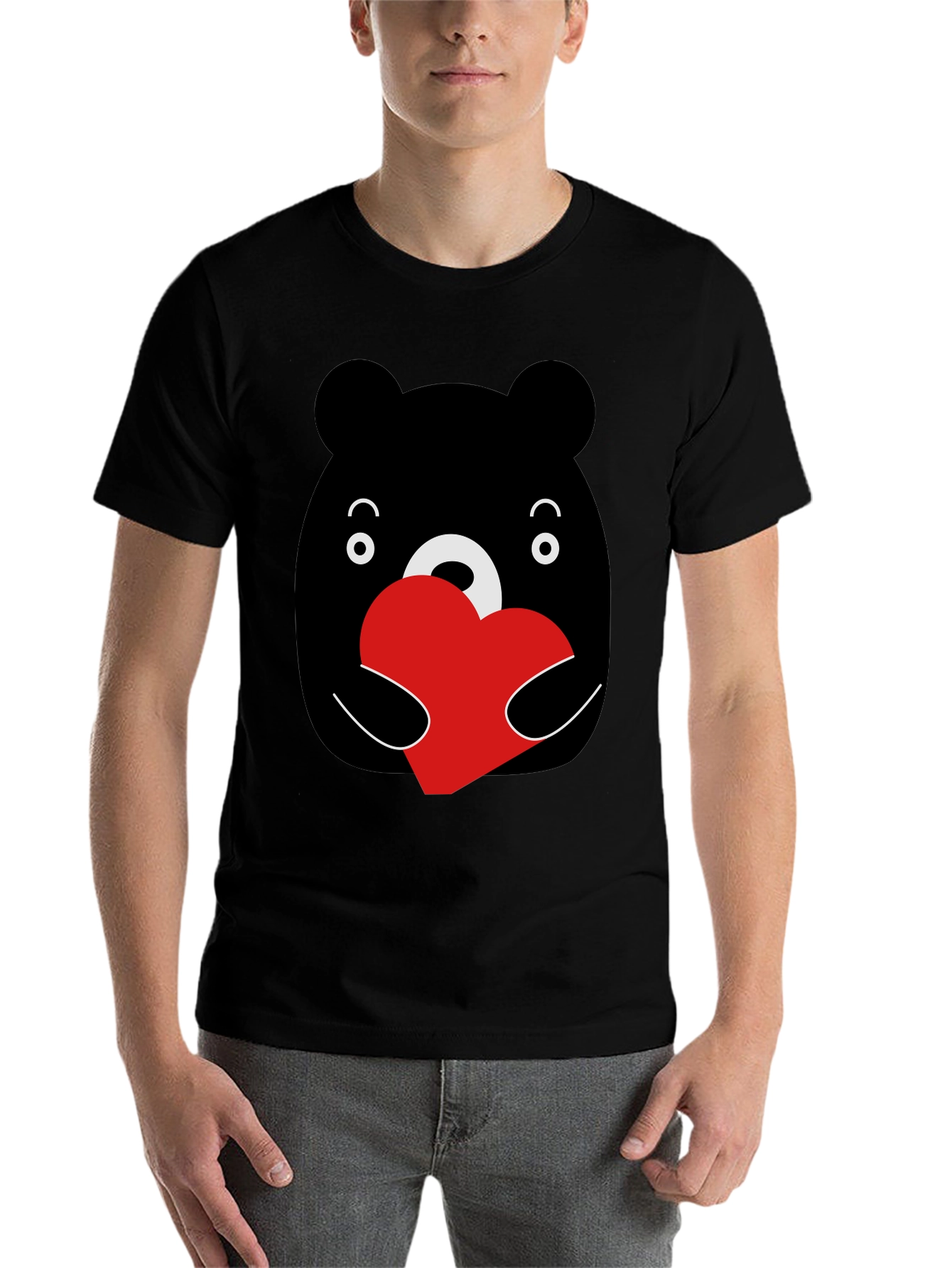 Black Bear Hug Heart Graphic Black T-Shirt view 7