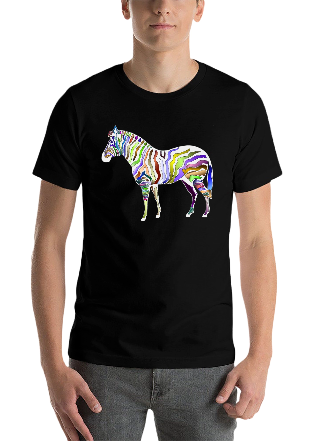Black Colorful Zebra Graphic Black T-Shirt view 7