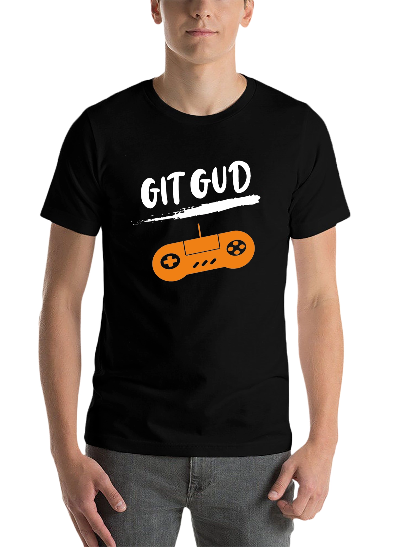 Black Git Gud Gamer T-Shirt - Black Cotton Tee with Controller Design view 7