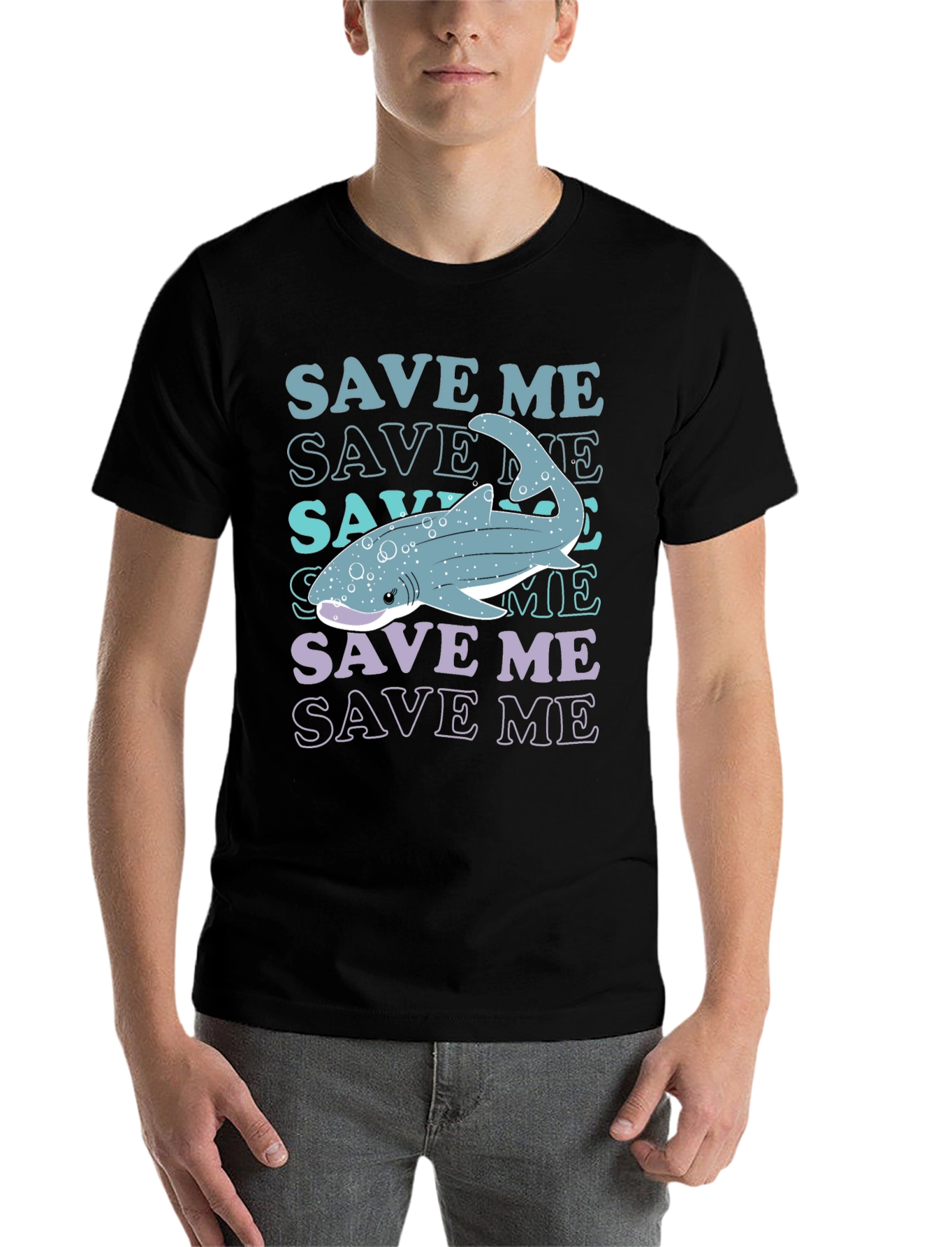 Black Save Me Whale Shark Graphic T-Shirt view 7