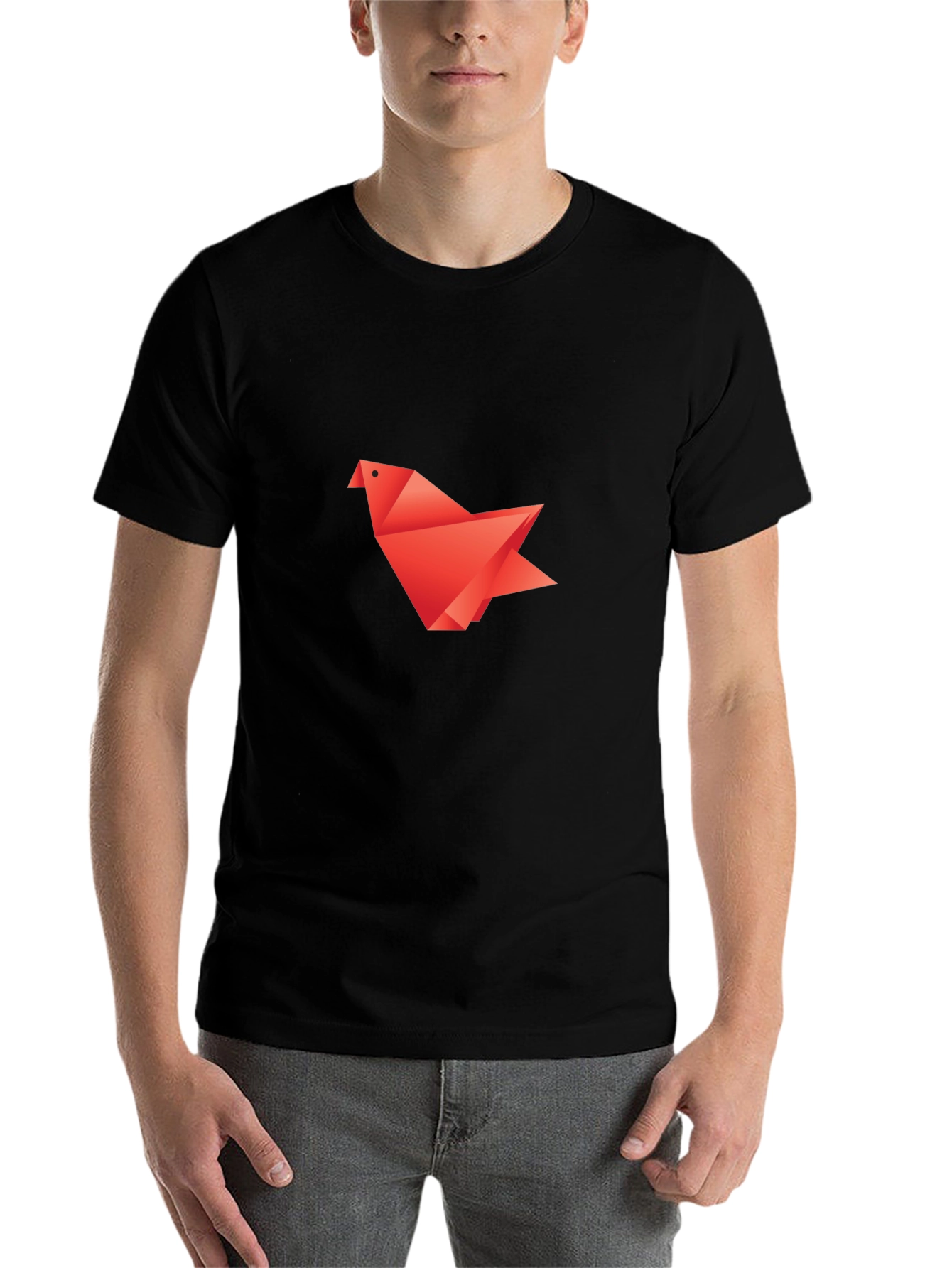 Black Origami Bird Black T-Shirt view 7