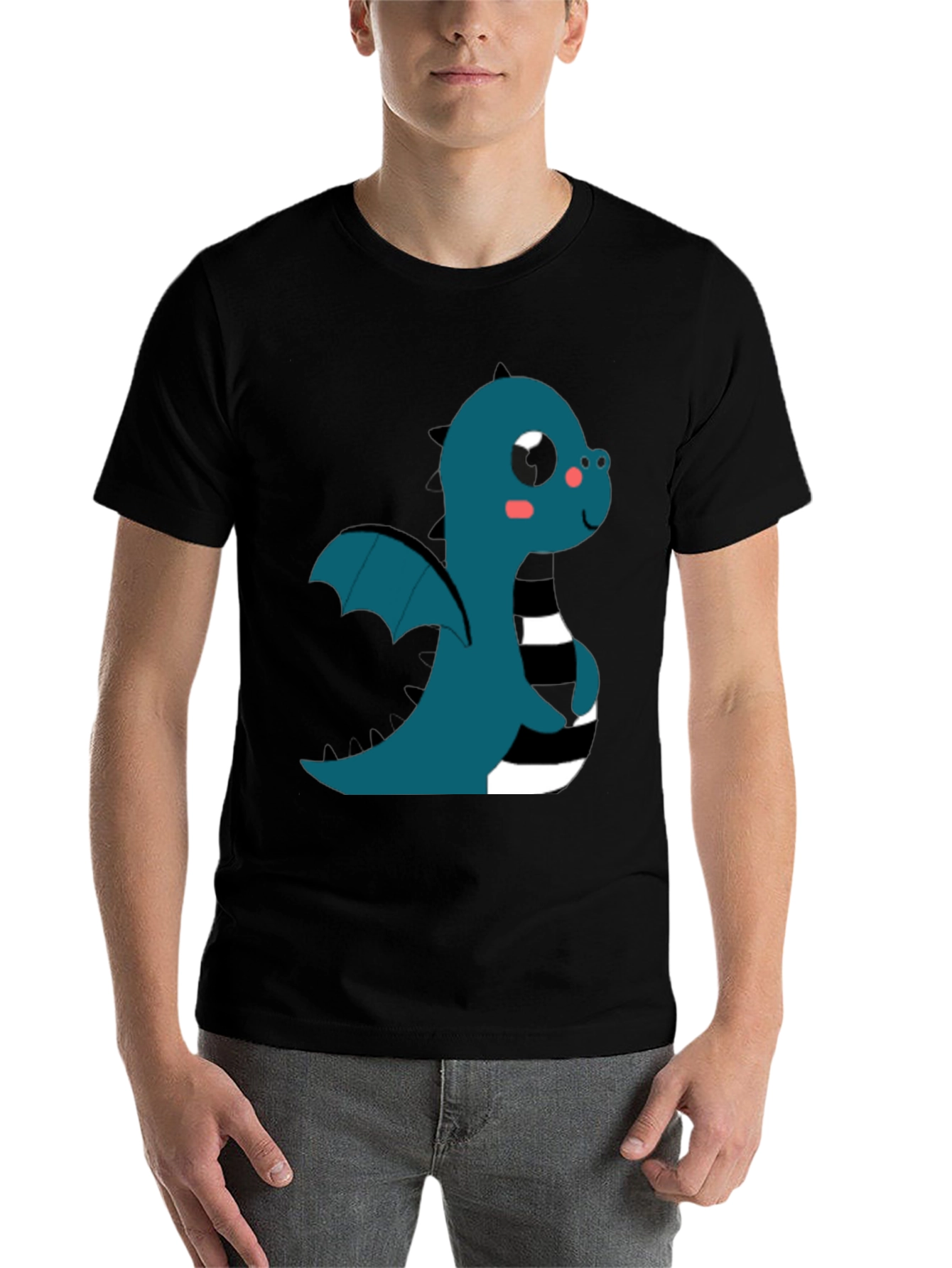 Black Cute Cartoon Dragon T-Shirt view 7