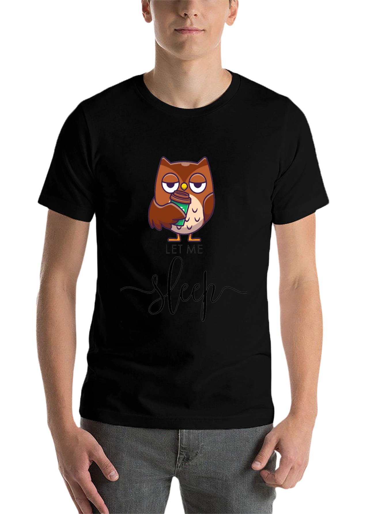 Black Let Me Sleep Owl T-Shirt - Coffee Lover Tee view 7