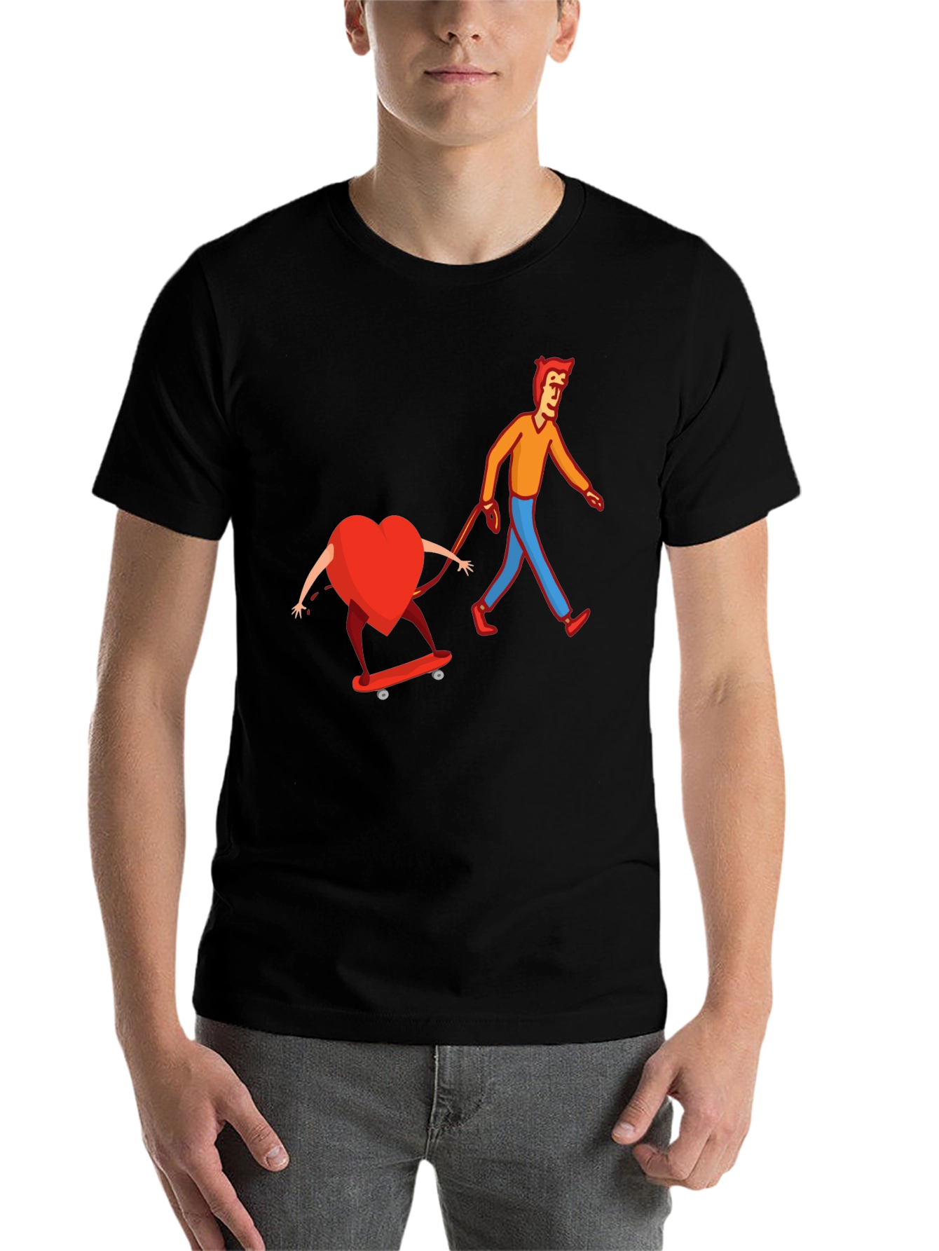 Black Heart on Skateboard Funny Graphic Tee view 7