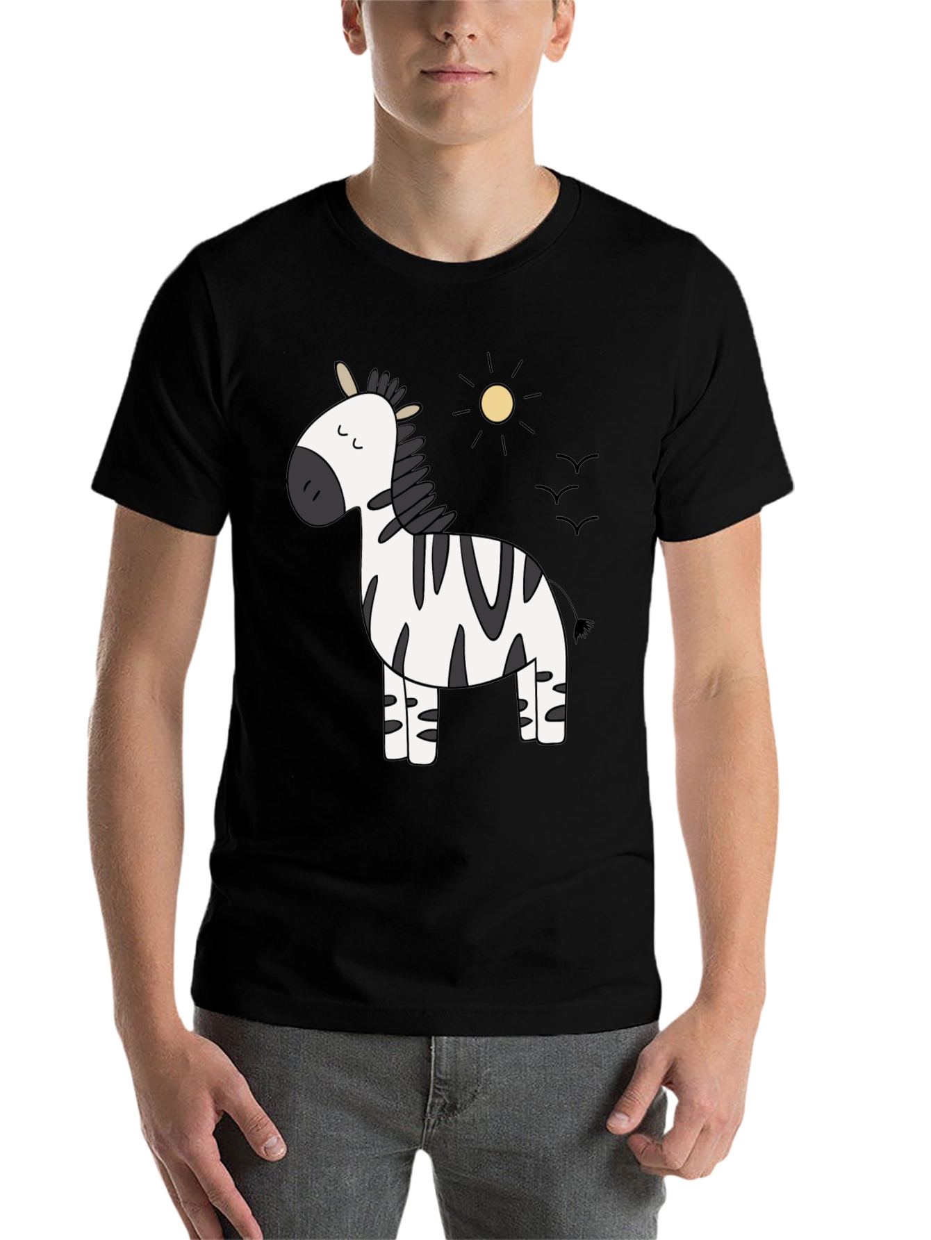 Black Cute Zebra Cartoon Graphic Black T-Shirt view 7