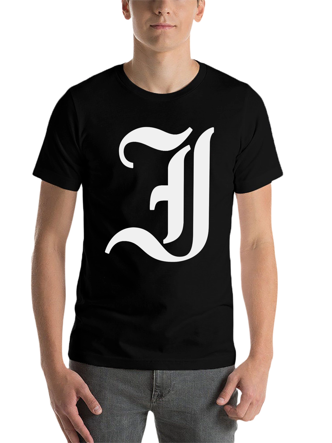 Black Letter J Graphic Tee - Black Cotton Blend Shirt view 7