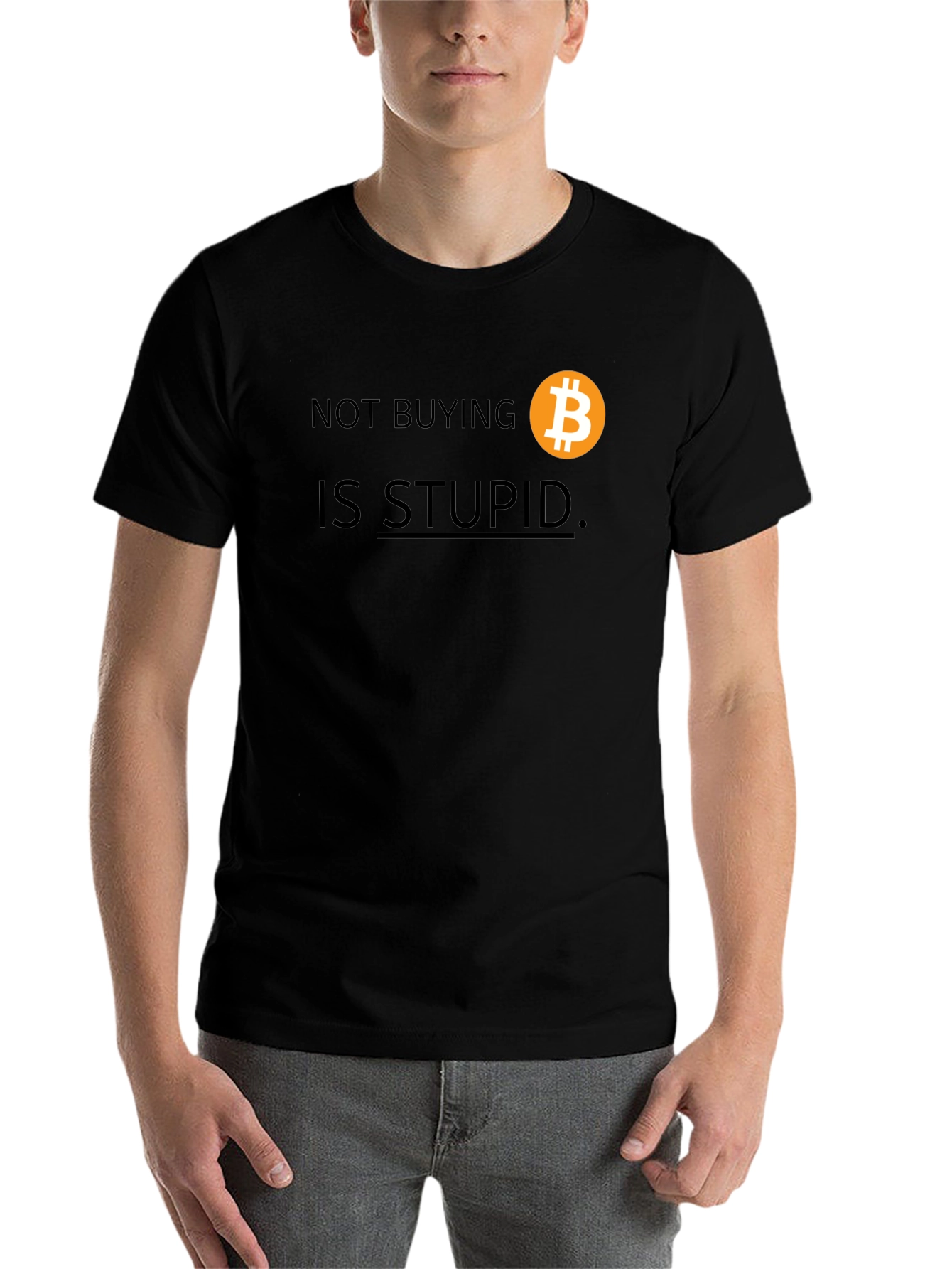 Black Bitcoin T-Shirt: Not Buying Is Stupid view 7
