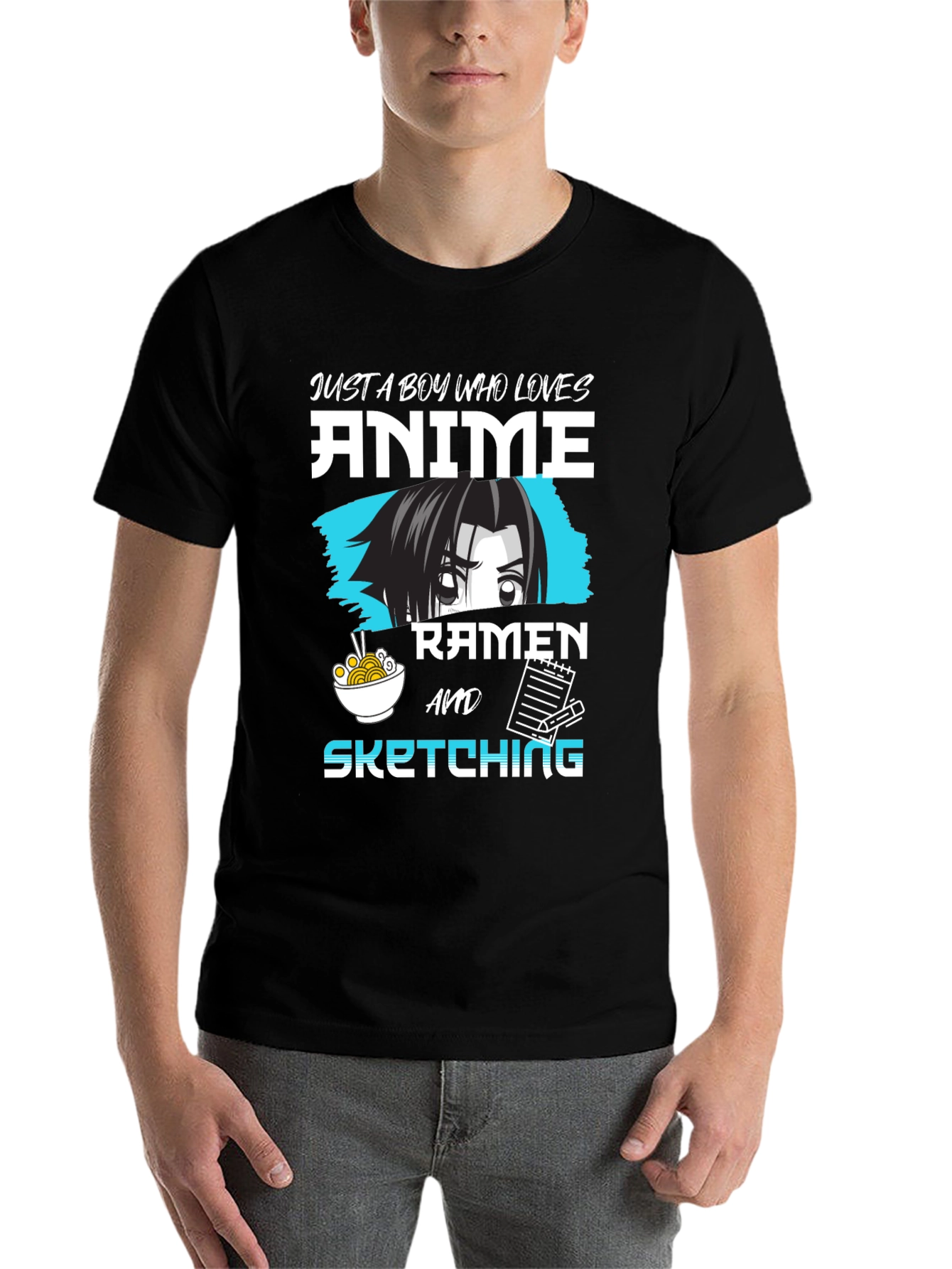 Black Anime Ramen Sketching Graphic Tee - Just a Boy Who Loves view 7