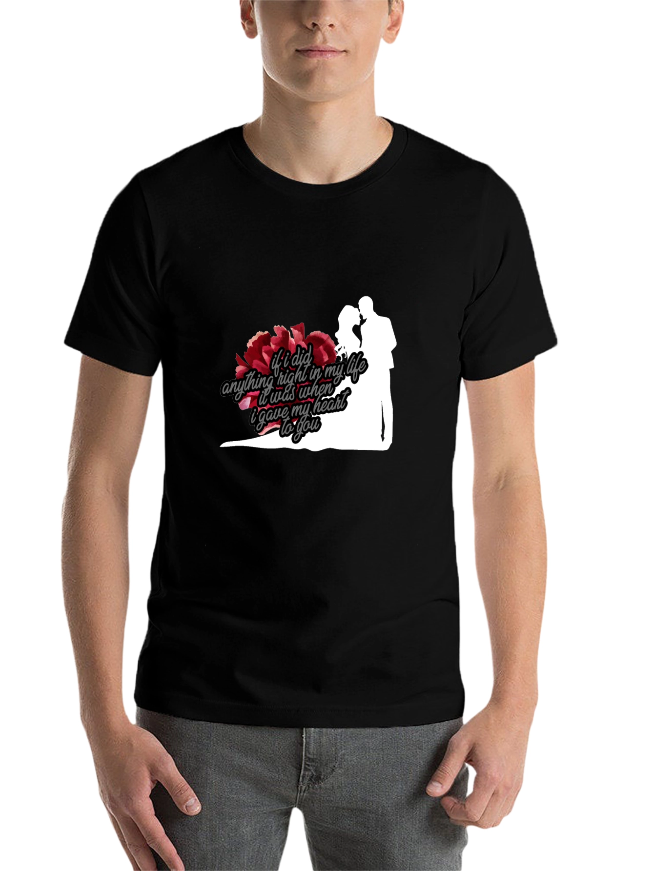 Black Romantic Couple Silhouette T-Shirt view 7