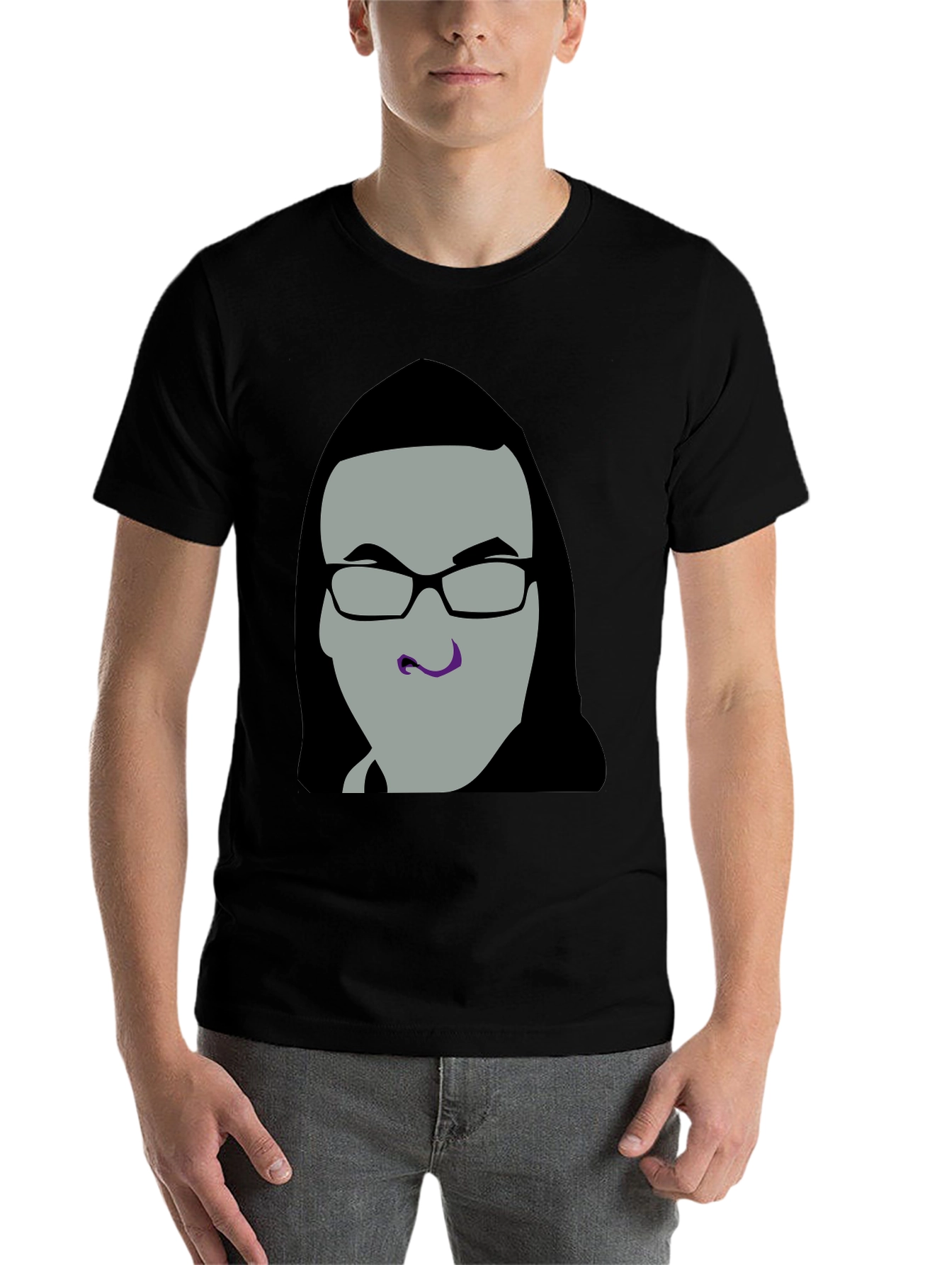 Black Graphic Tee - Man with Glasses view 7