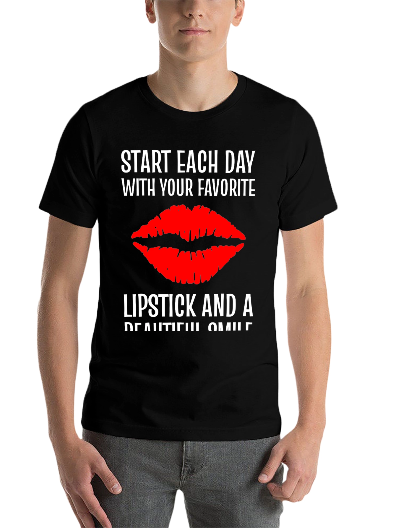 Black Lipstick Kiss T-Shirt - Start Each Day With Your Favorite view 7