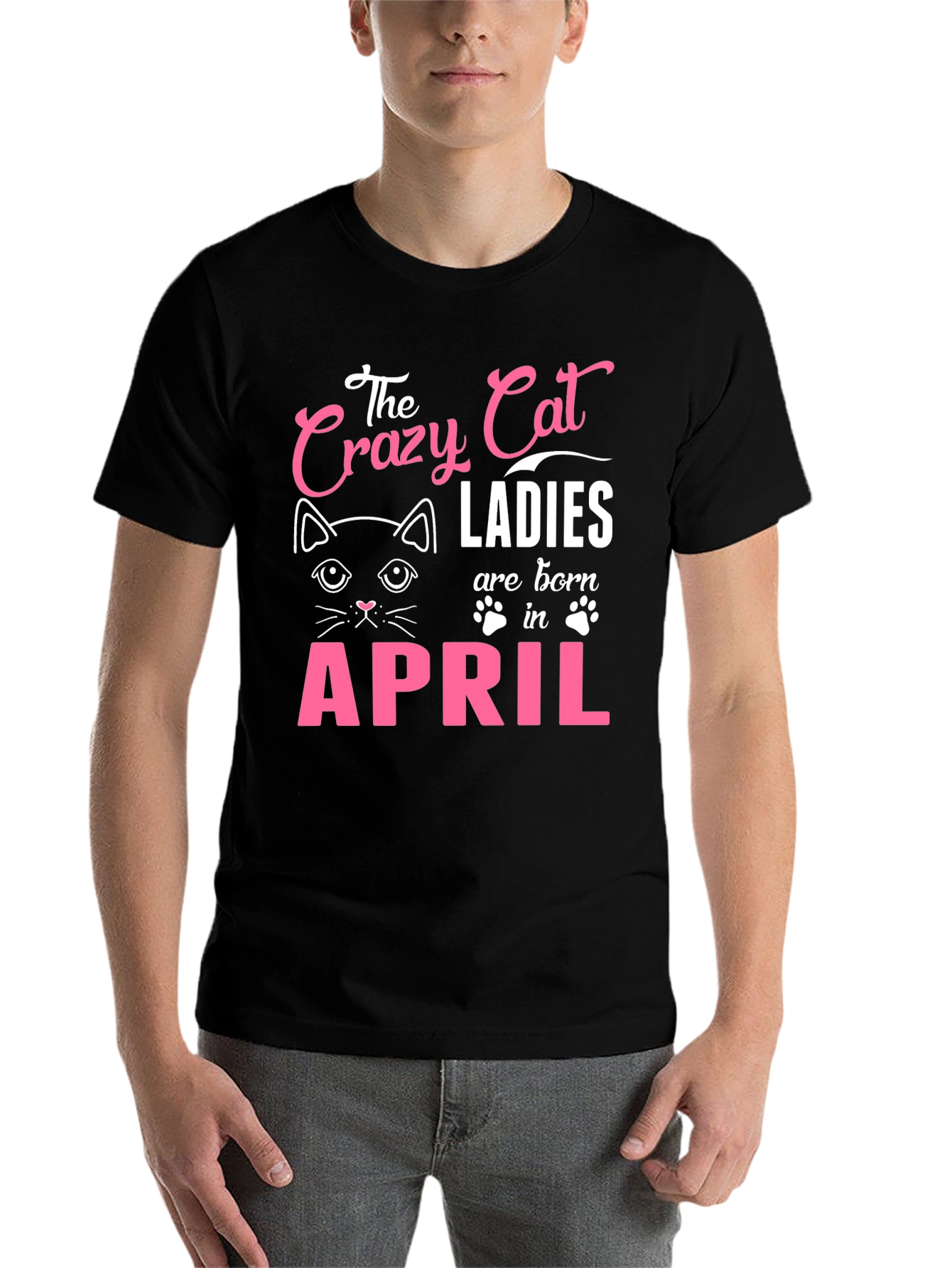 Black Crazy Cat Ladies Born in April T-Shirt view 7