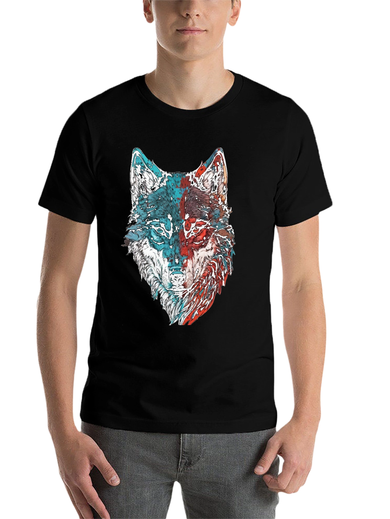Black Wolf Graphic Print Men's T-Shirt view 7