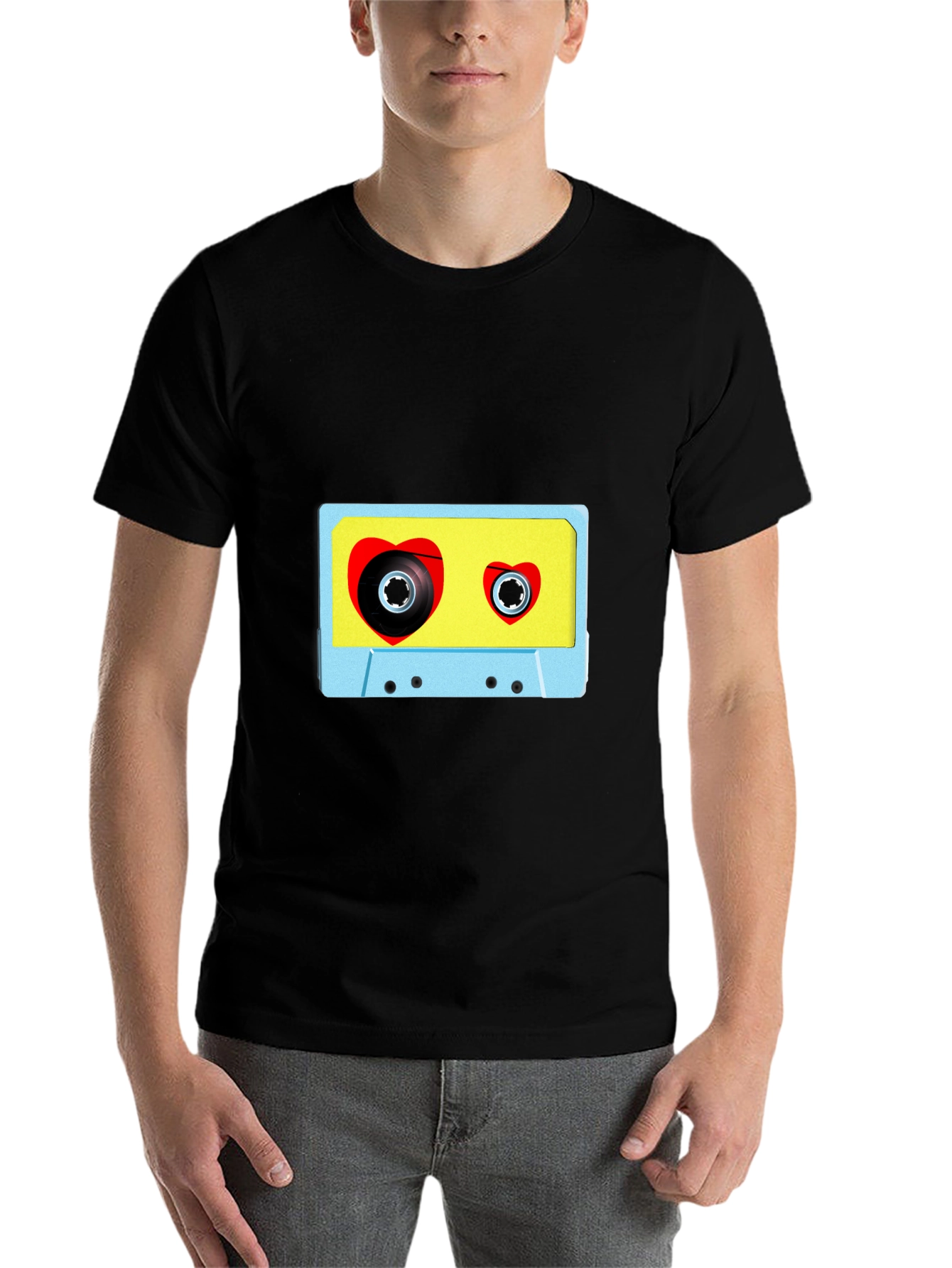 Black Retro Love Tape T-Shirt - Vintage Heart Cassette Tee view 7