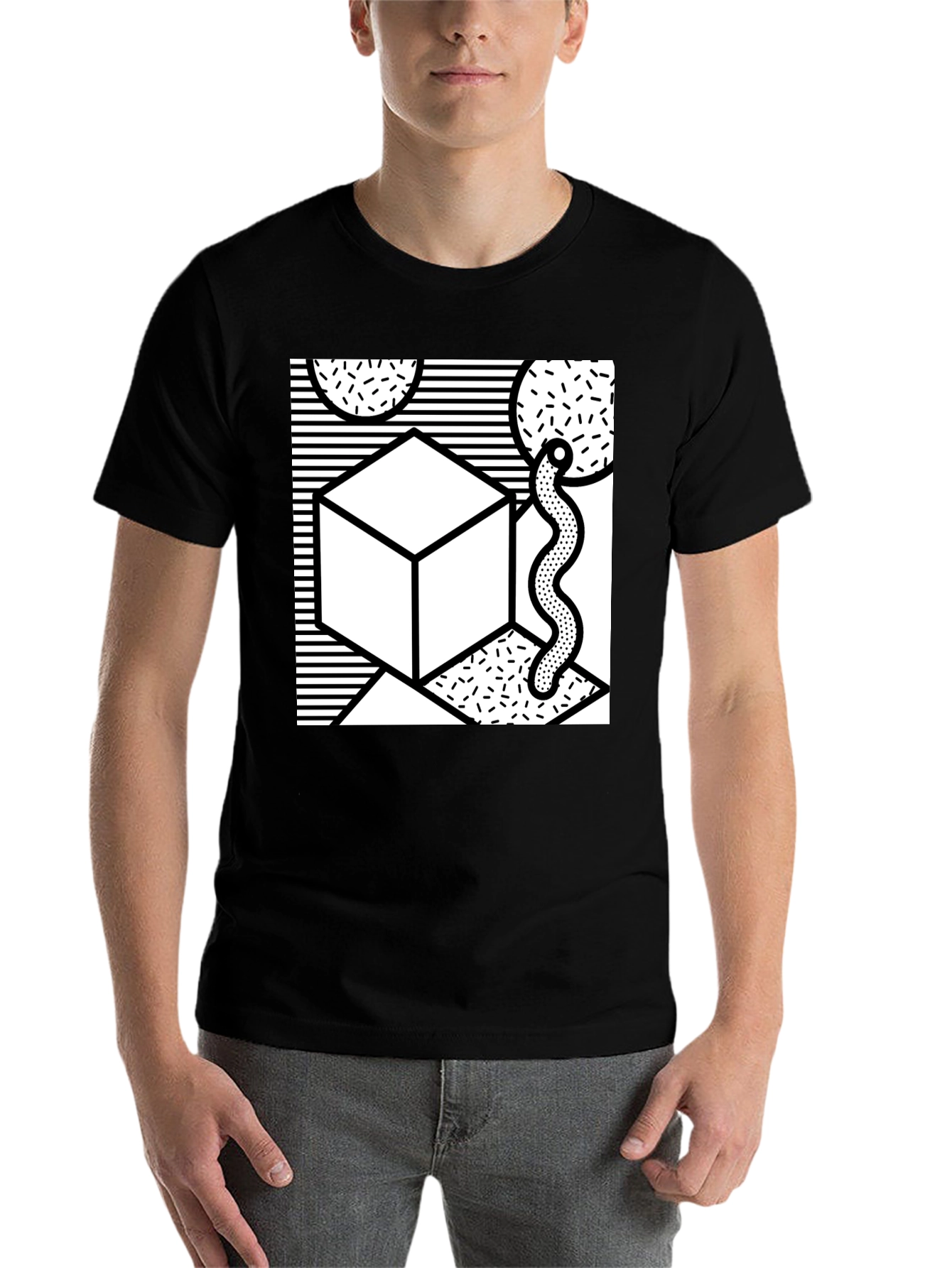 Black Geometric Pattern Black Tee view 7