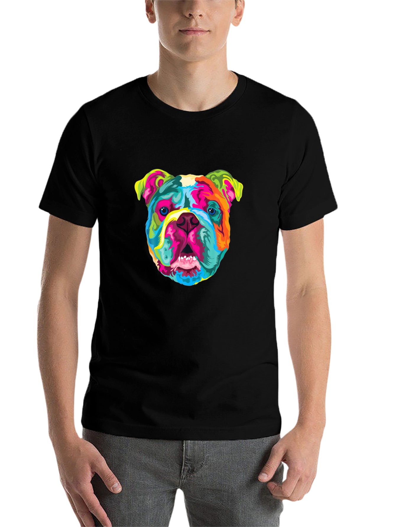 Black Vibrant Bulldog Graphic Tee - Cool Dog Lover's T-Shirt view 7