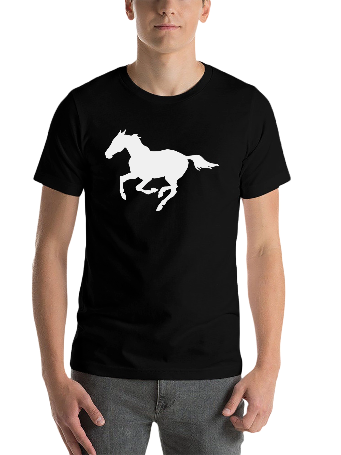 Black Black T-Shirt with White Horse Graphic view 7