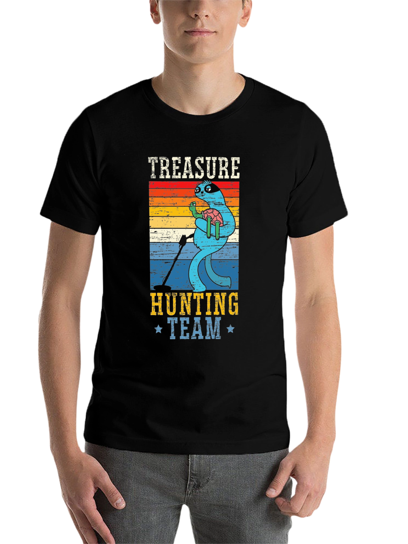 Black Treasure Hunting Team Sloth Graphic T-Shirt view 7